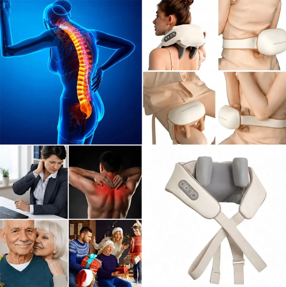 Shiatsu masažuoklis kaklui, sprandui ir nugarai su šildymo funkcija