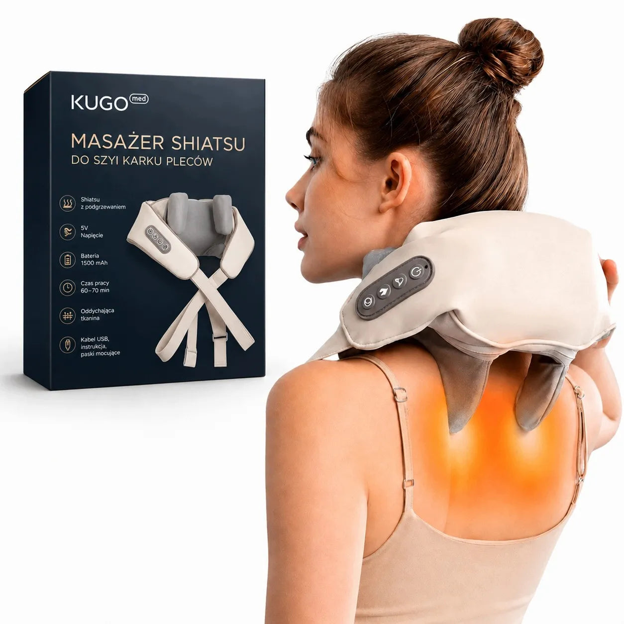 Shiatsu masažuoklis kaklui, sprandui ir nugarai su šildymo funkcija