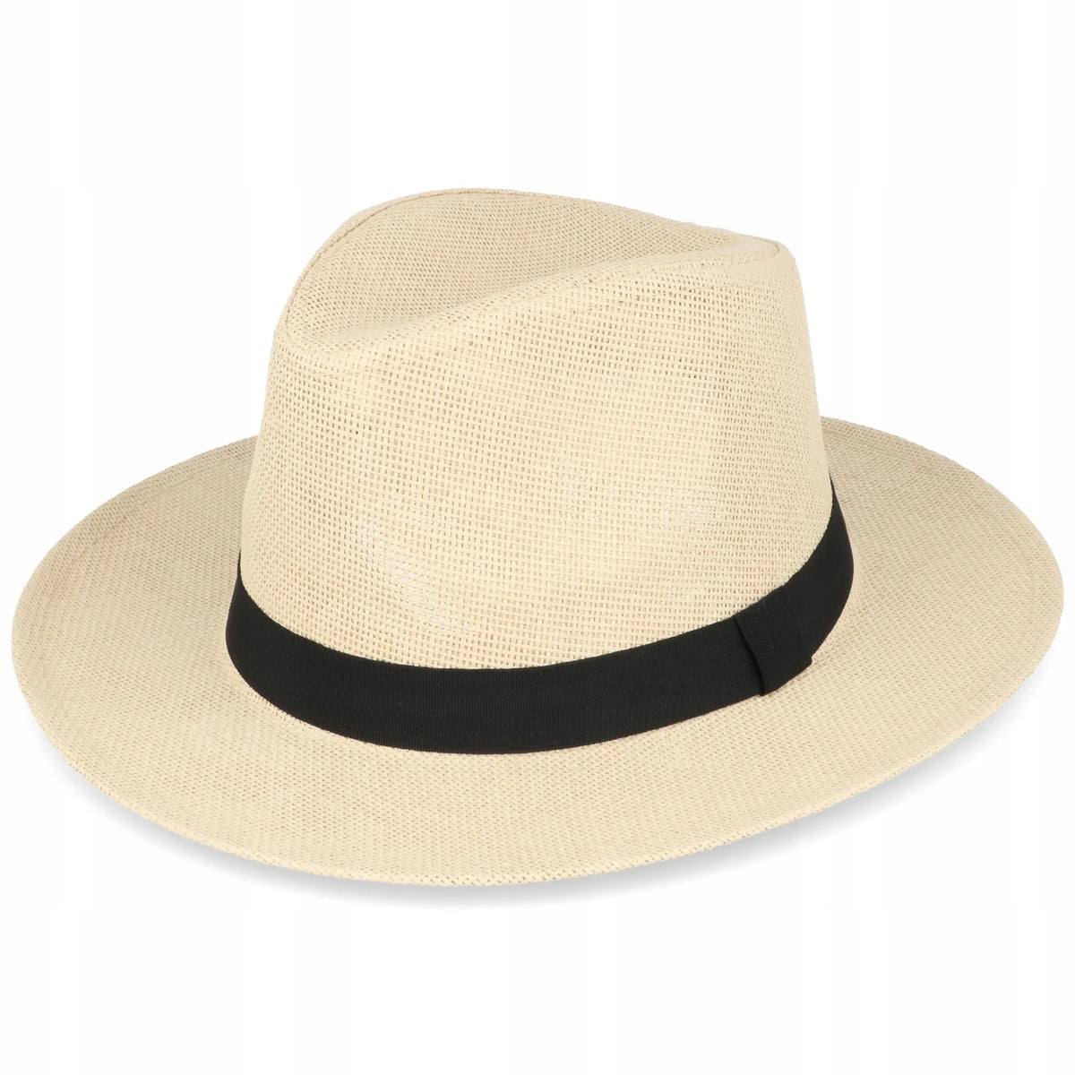 Šiaudinė „Fedora“ stiliaus skrybėlė nuo saulės, smėlio spalvos, su reguliavimu, Panama