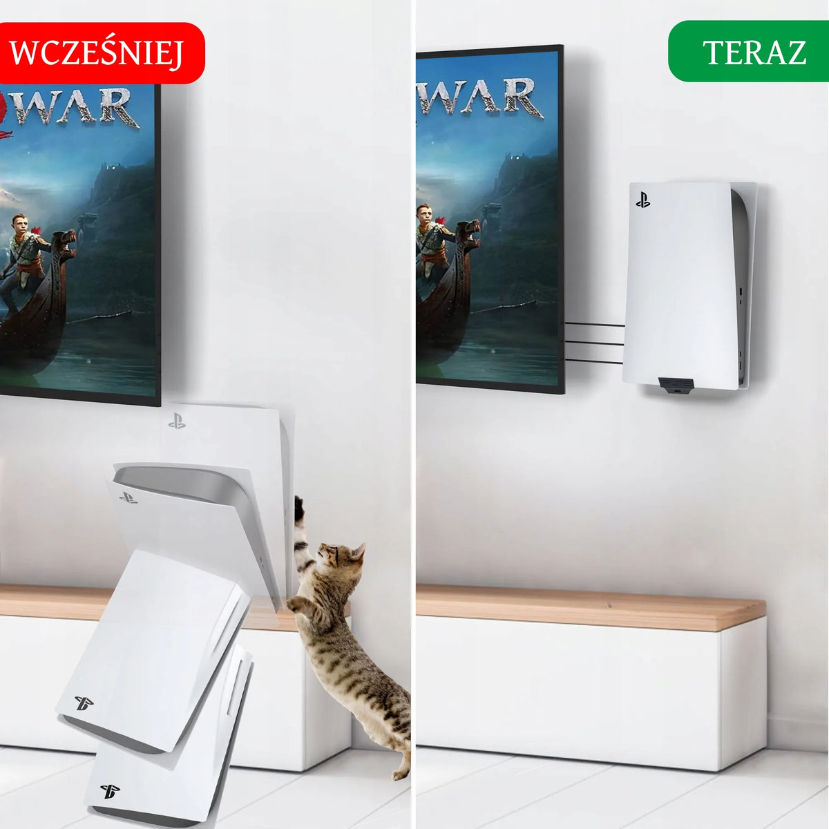 Sieninis laikiklis PlayStation 5 PS5 konsolei – saugus ir tvirtas tvirtinimas