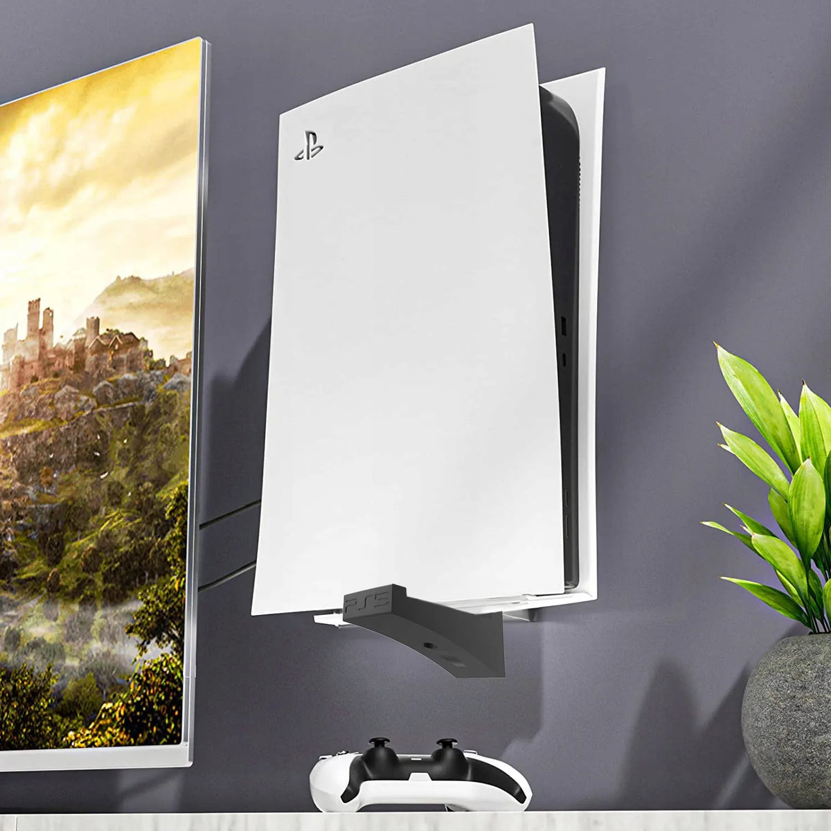 Sieninis laikiklis PlayStation 5 PS5 konsolei – saugus ir tvirtas tvirtinimas