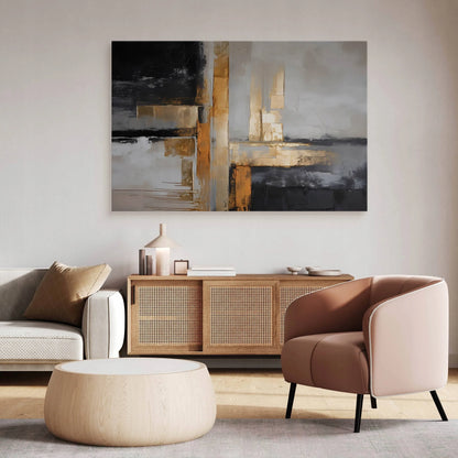 Sieninis paveikslas svetainei ir miegamajam, abstrakcija, auksiniai atspalviai, glamour stilius, 120 × 80 cm