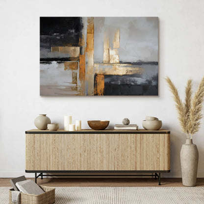 Sieninis paveikslas svetainei ir miegamajam, abstrakcija, auksiniai atspalviai, glamour stilius, 120 × 80 cm