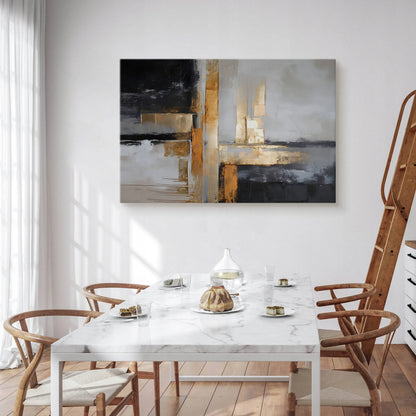 Sieninis paveikslas svetainei ir miegamajam, abstrakcija, auksiniai atspalviai, glamour stilius, 120 × 80 cm