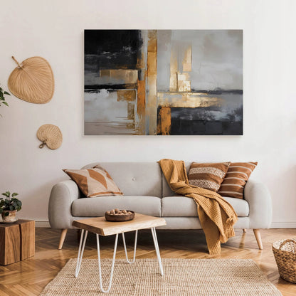 Sieninis paveikslas svetainei ir miegamajam, abstrakcija, auksiniai atspalviai, glamour stilius, 120 × 80 cm