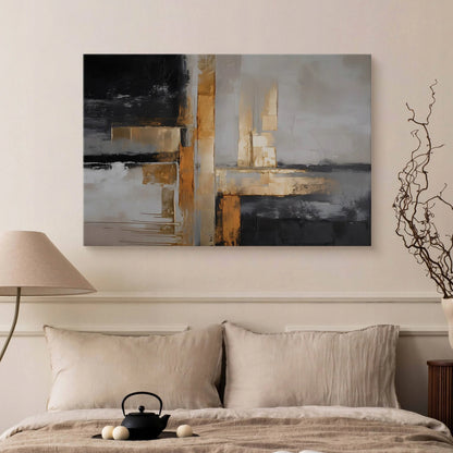 Sieninis paveikslas svetainei ir miegamajam, abstrakcija, auksiniai atspalviai, glamour stilius, 120 × 80 cm