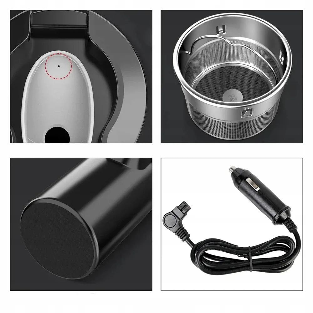 Šildomas automobilinis puodelis kavai, 12 V / 24 V, 500 ml
