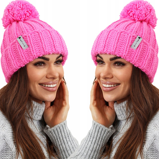 Šilta moteriška žieminė „beanie“ kepurė, fuksijų spalvos