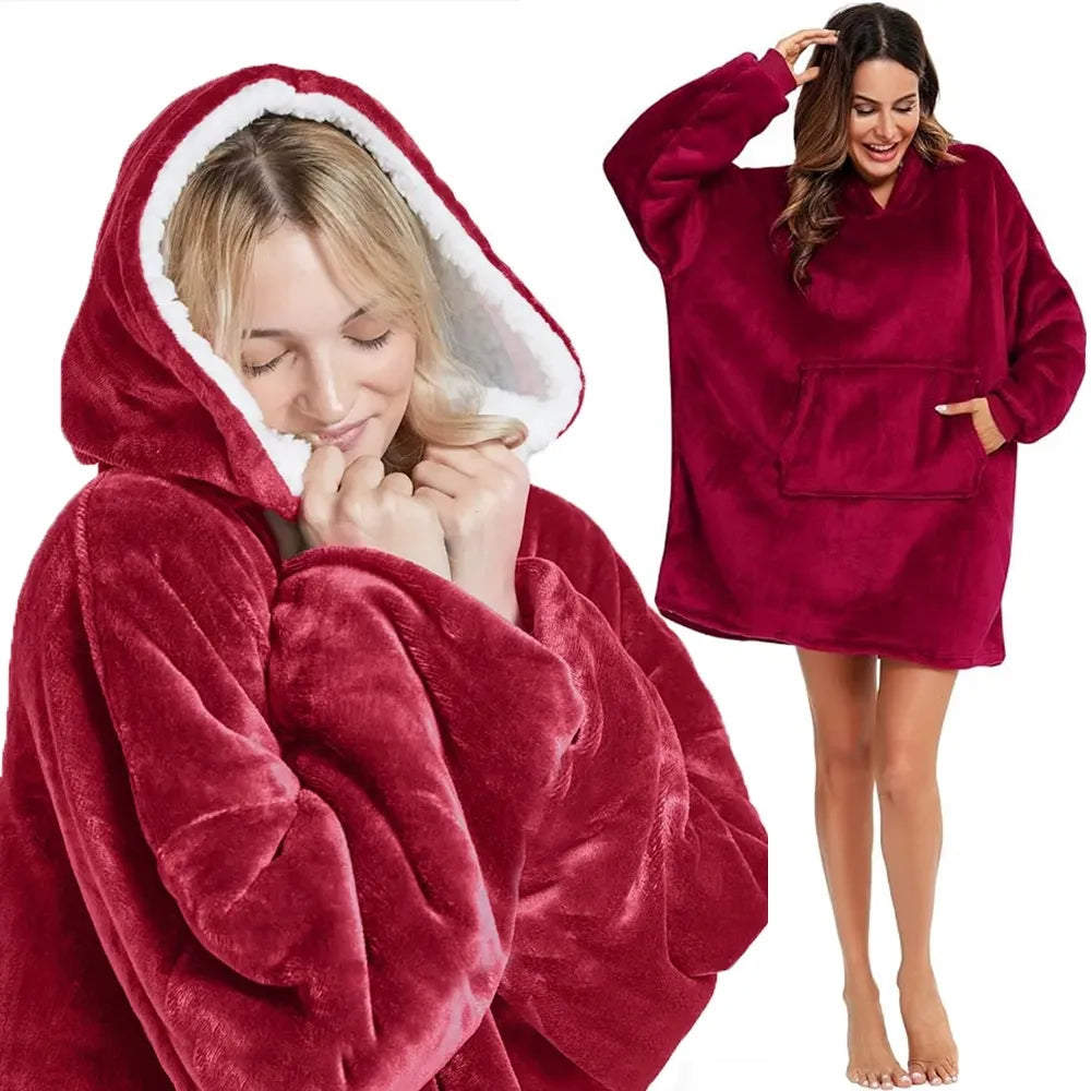 Šilta oversize kocobluzė SNM su gobtuvu, bordo, universalus dydis