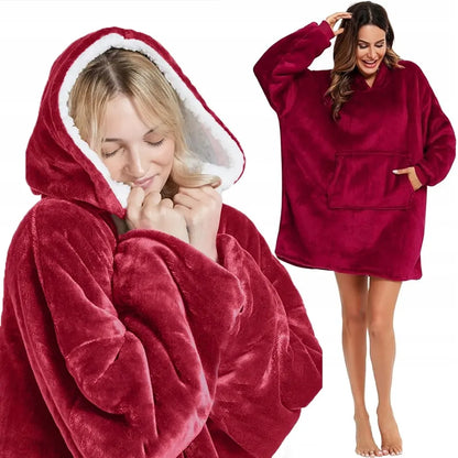 Šilta oversize kocobluzė SNM su gobtuvu, bordo, universalus dydis