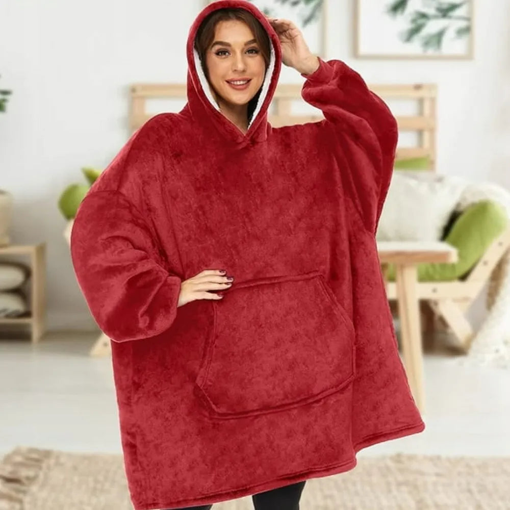 Šilta oversize kocobluzė SNM su gobtuvu, bordo, universalus dydis