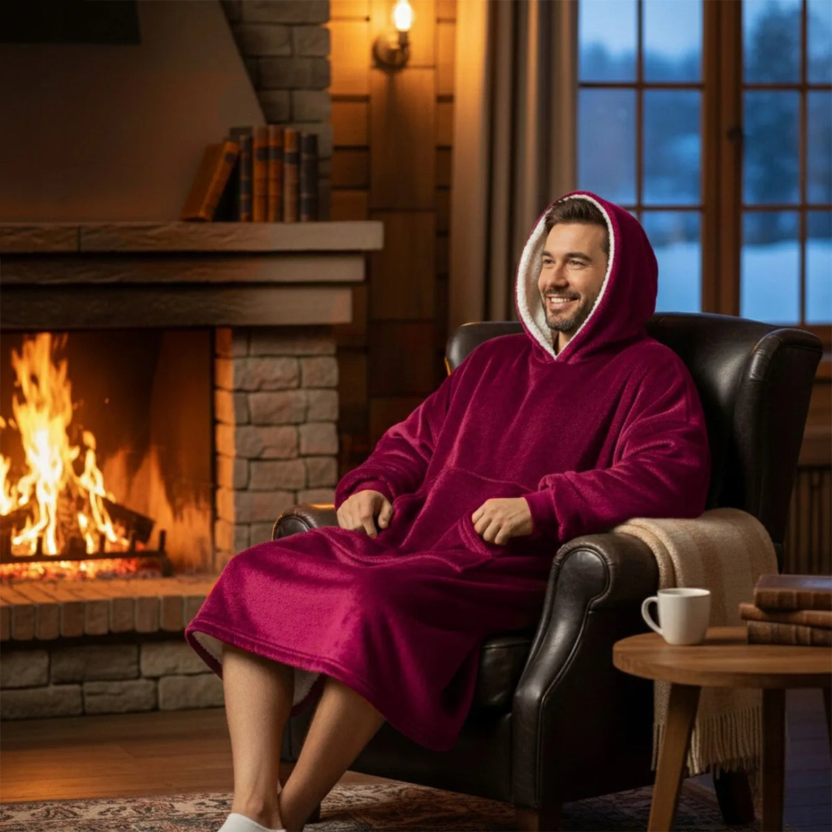 Šiltas „eModne“ koldžemperis su gobtuvu, bordo, oversize, universalus dydis, E210 BORDO