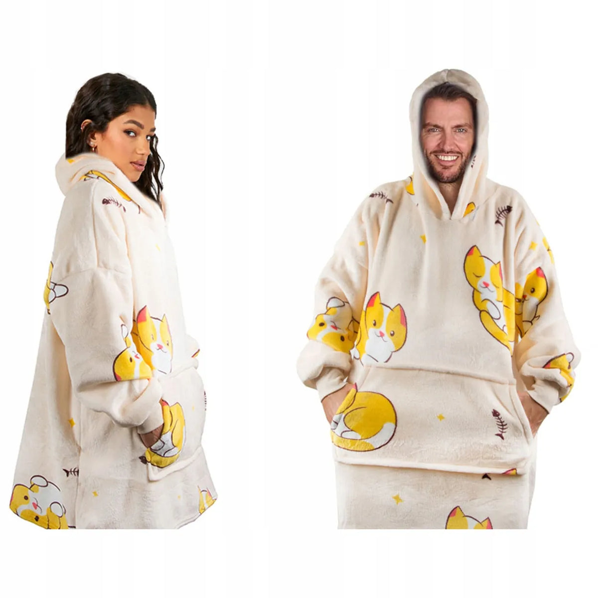 Šiltas „Kotek“ džemperis-pledas, oversize, storas, minkštas, su gobtuvu, XXL