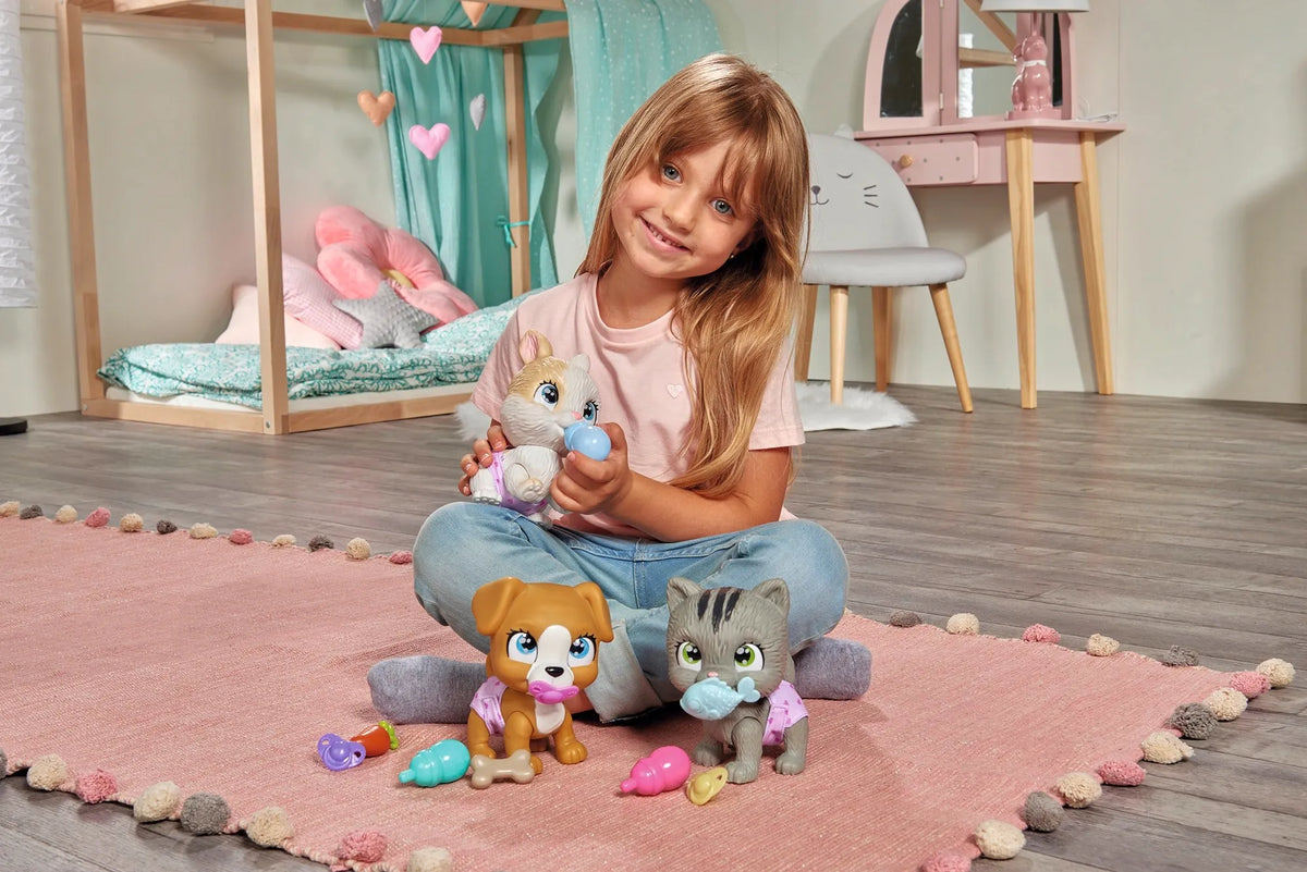 Simba „Pamper Petz“ interaktyvus triušiukas, geria ir šlapinasi, 20 cm, su priedais