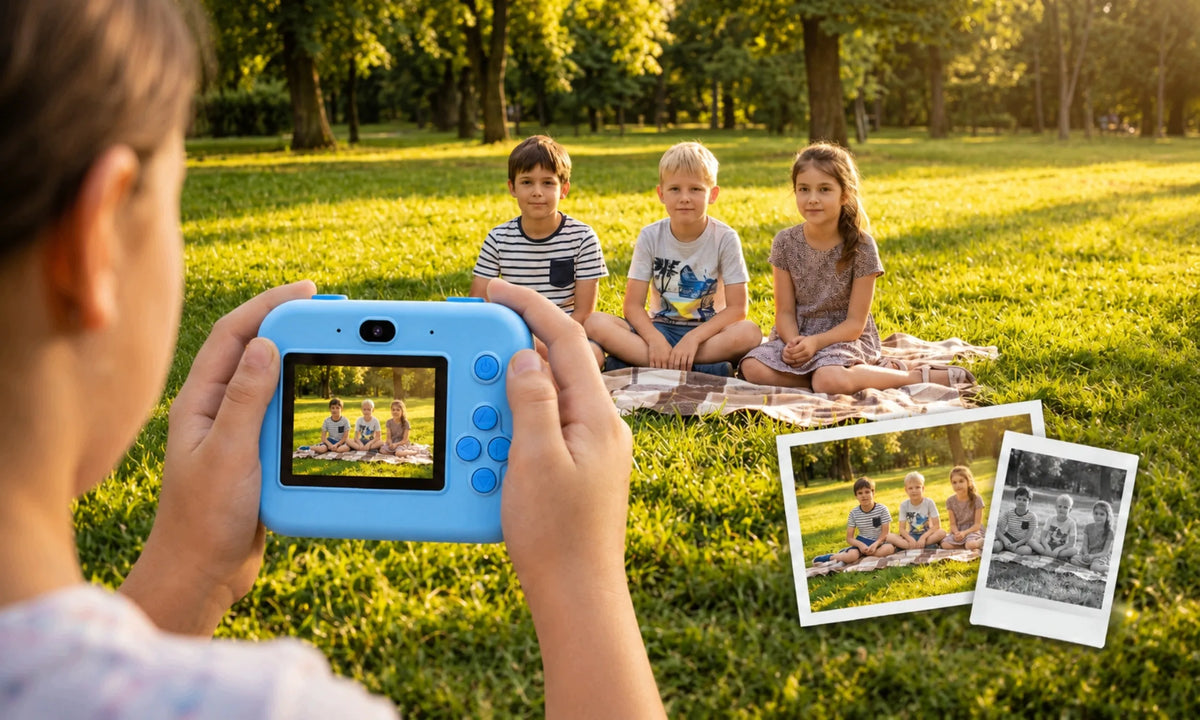 Skaitmeninis fotoaparatas vaikams „Drukuś“ su momentiniu spausdintuvu, 12 Mpix, 13 ritinėlių ir 32 GB atminties kortele