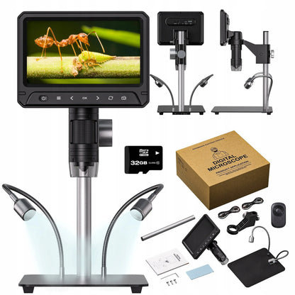 Skaitmeninis mikroskopas su 1200x priartinimu 12MP 28LED HD 7" ekranu 32GB MicroSD
