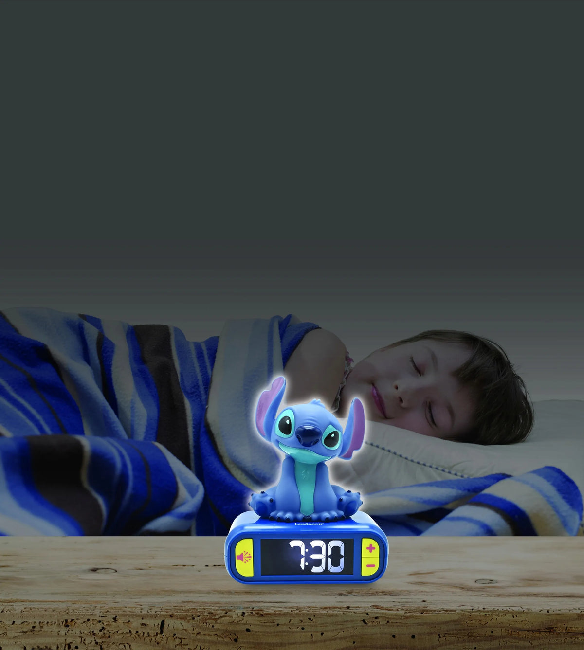 Skaitmeninis žadintuvas su 3D Disney Stitch naktine lempa ir garso efektais