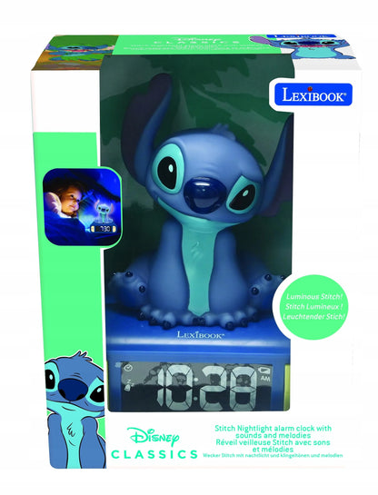 Skaitmeninis žadintuvas su 3D Disney Stitch naktine lempa ir garso efektais