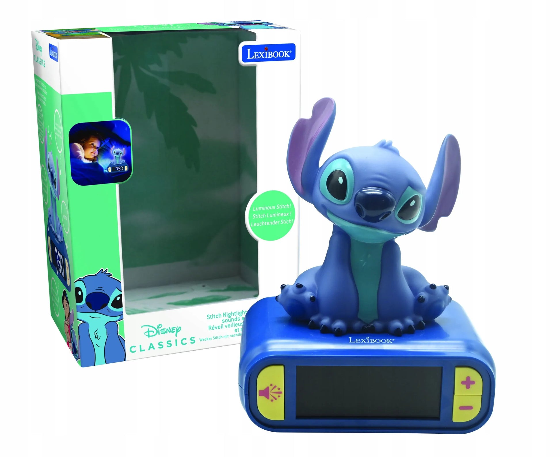 Skaitmeninis žadintuvas su 3D Disney Stitch naktine lempa ir garso efektais