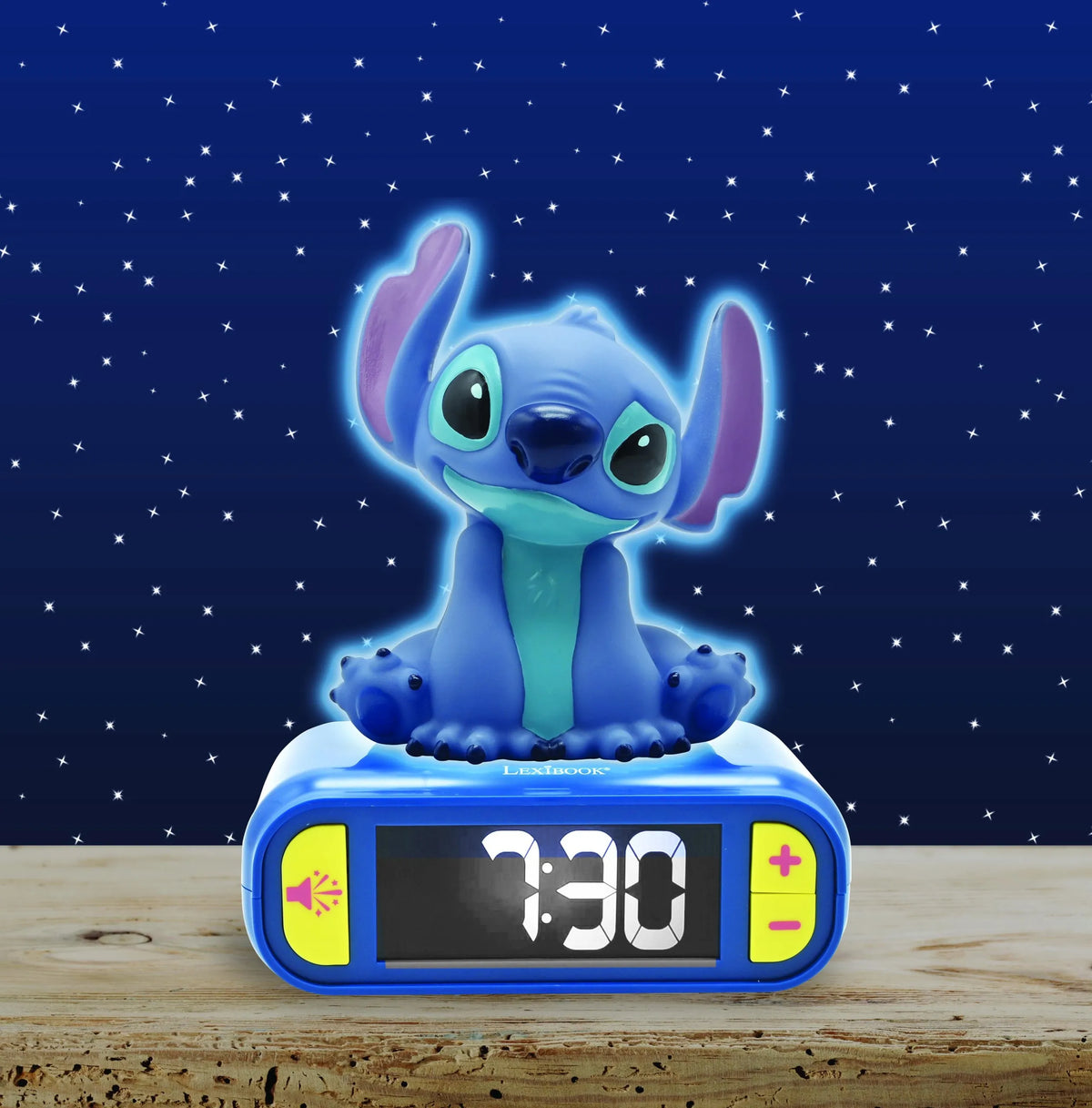 Skaitmeninis žadintuvas su 3D Disney Stitch naktine lempa ir garso efektais
