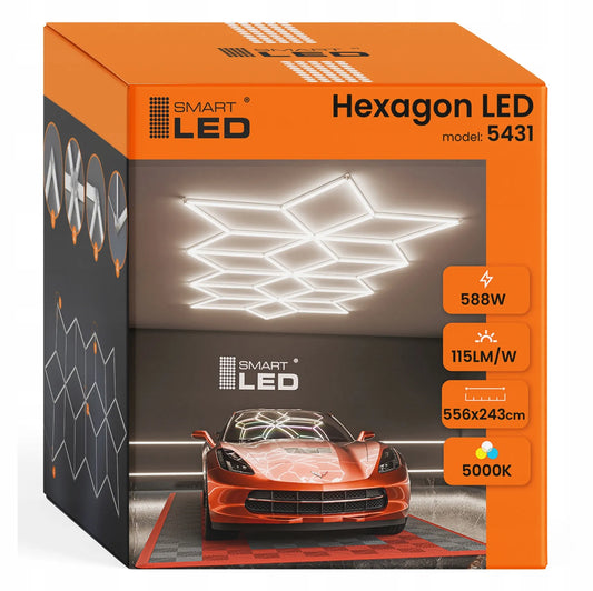 Smartled HEXAGON LED lubinė lempa, 588 W, apšvietimas garažui ir dirbtuvėms, 556 × 243 cm