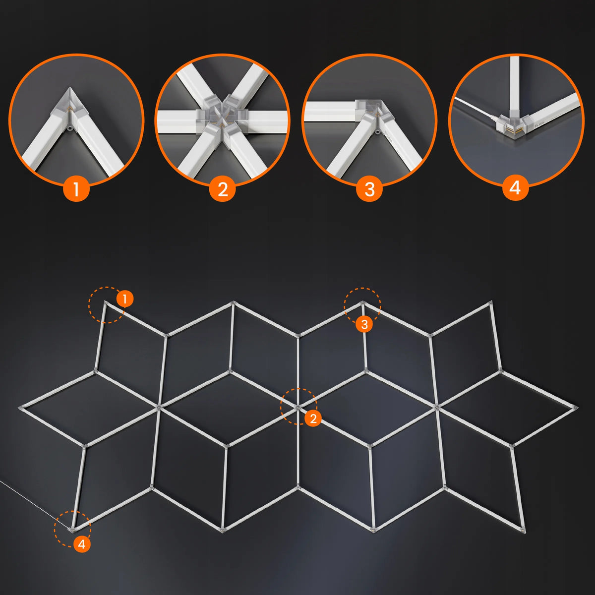 Smartled HEXAGON LED lubinė lempa, 588 W, apšvietimas garažui ir dirbtuvėms, 556 × 243 cm