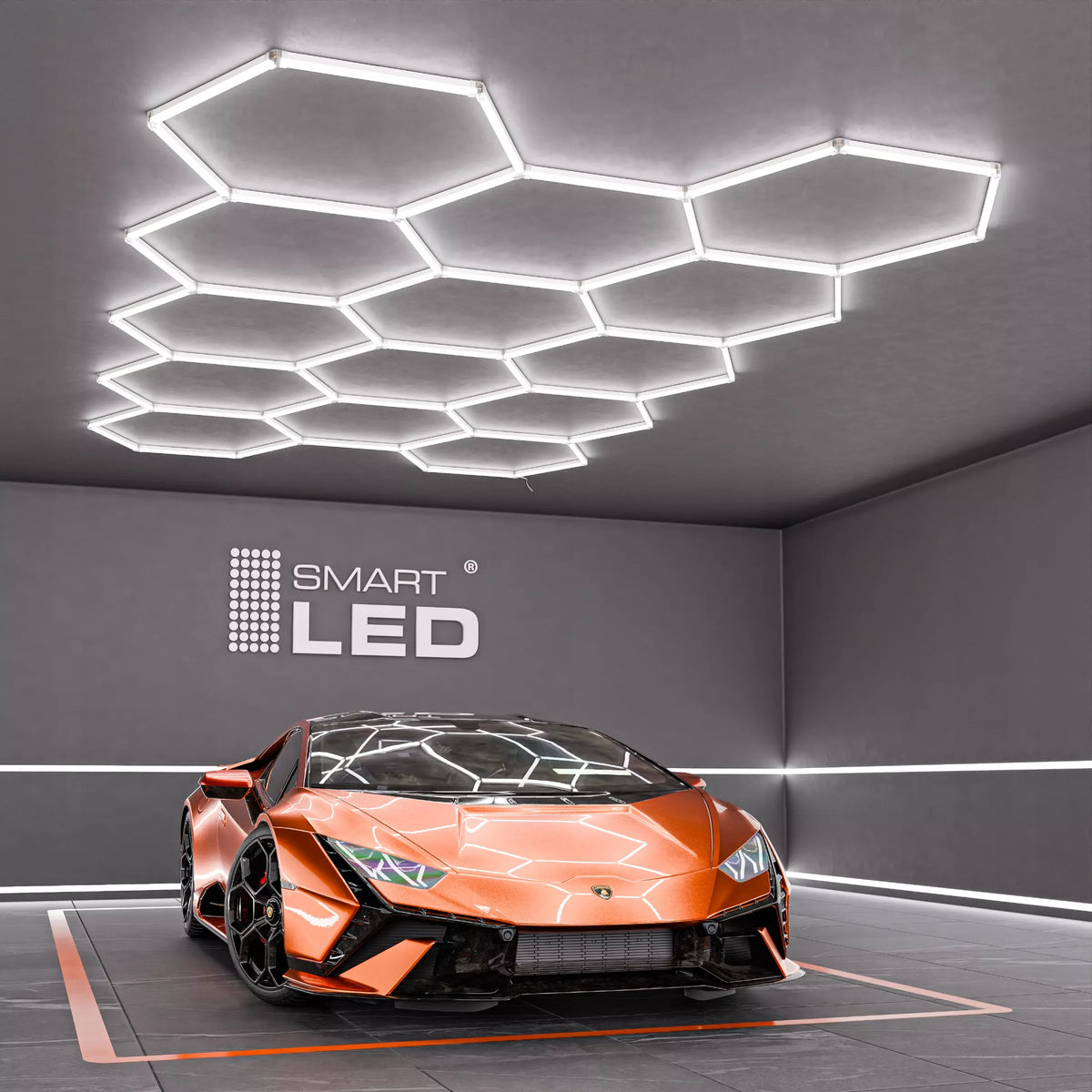„Smartled“ LED Hexagon lubinis šviestuvas 522 × 298 cm garažui ir dirbtuvei