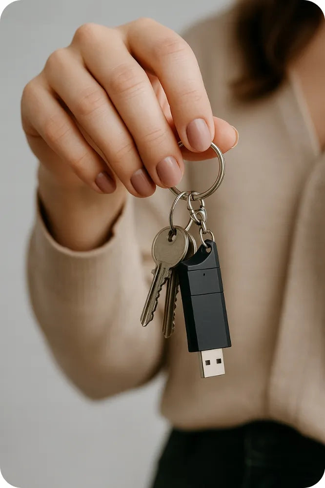 Šnipinėjimo diktofonas mini raktų pakabukas su USB jungtimi