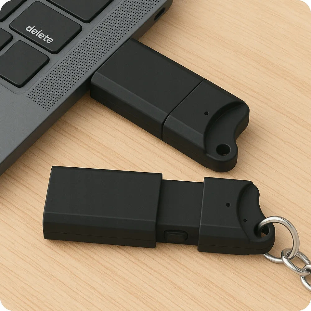 Šnipinėjimo diktofonas mini raktų pakabukas su USB jungtimi