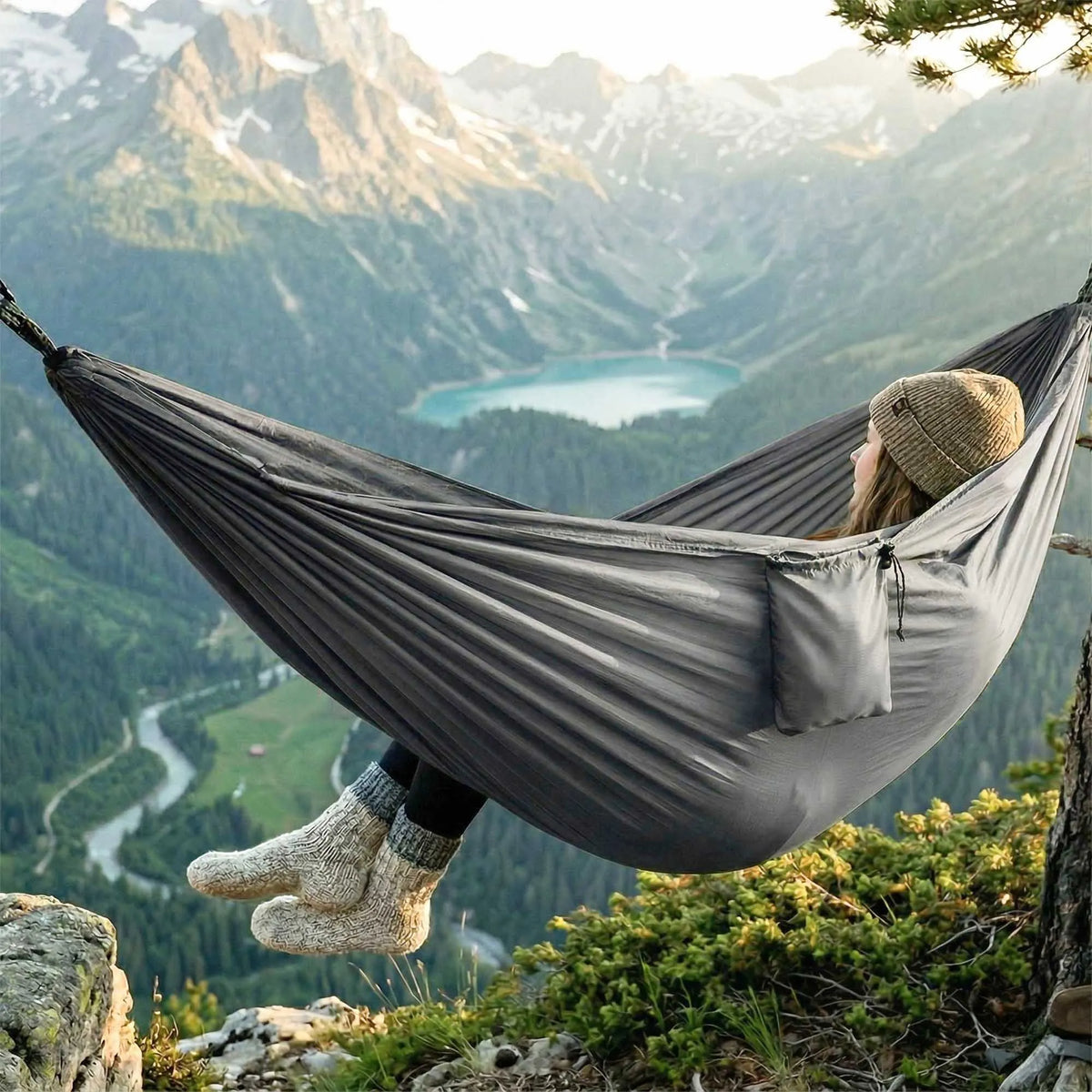 Sodo hamakas turistinis dvivietis sodui ir terasai 260x155 cm didelis
