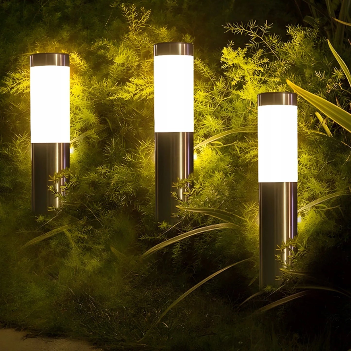 Sodo LED šviestuvas-stulpelis RETOO E27, pastatomas, lauko, apvalus, 45 cm, sidabrinis