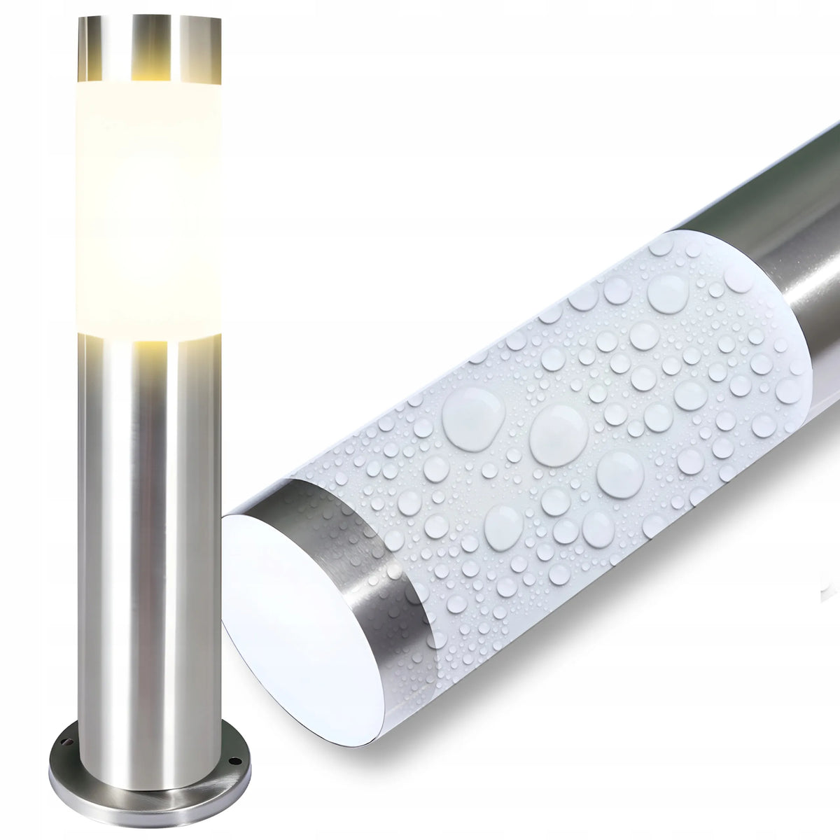 Sodo LED šviestuvas-stulpelis RETOO E27, pastatomas, lauko, apvalus, 45 cm, sidabrinis