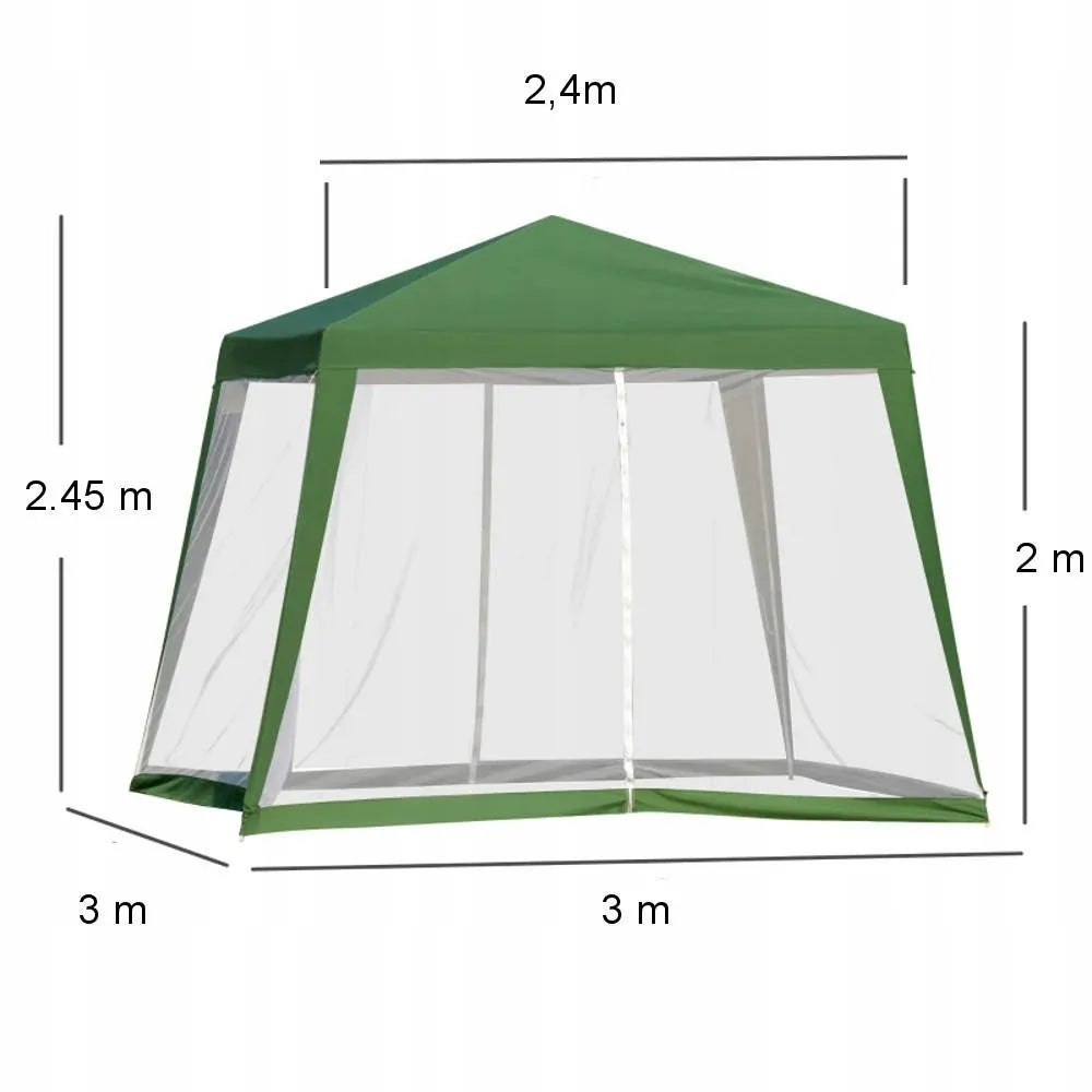 Sodo pavėsinė palapinė 3x3m, pavėsinė, 4 sienos, tinklelis nuo uodų su užtrauktuku, žalia