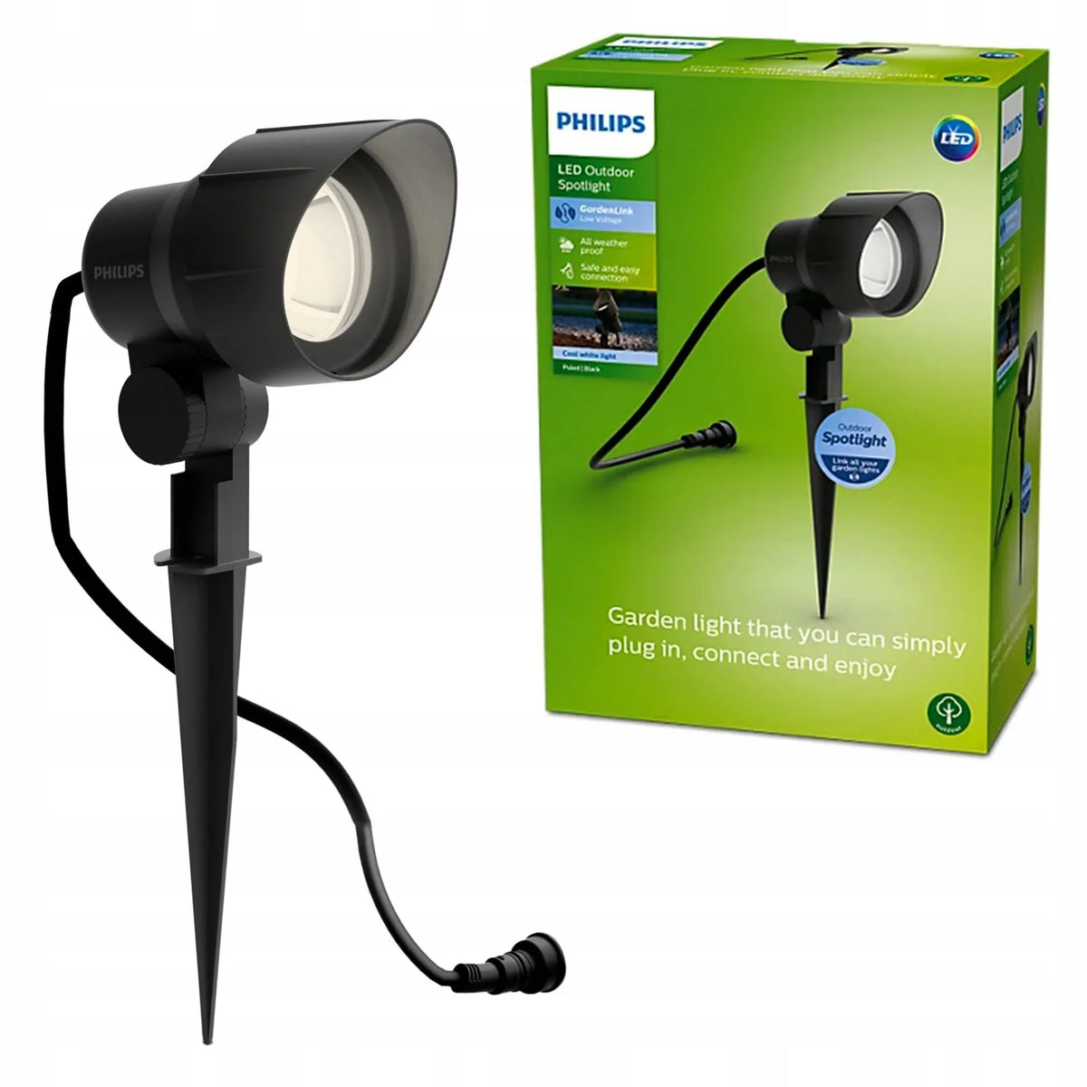 Sodo prožektorius LED 6W 660lm 4000K IP44 juodas 12V Philips