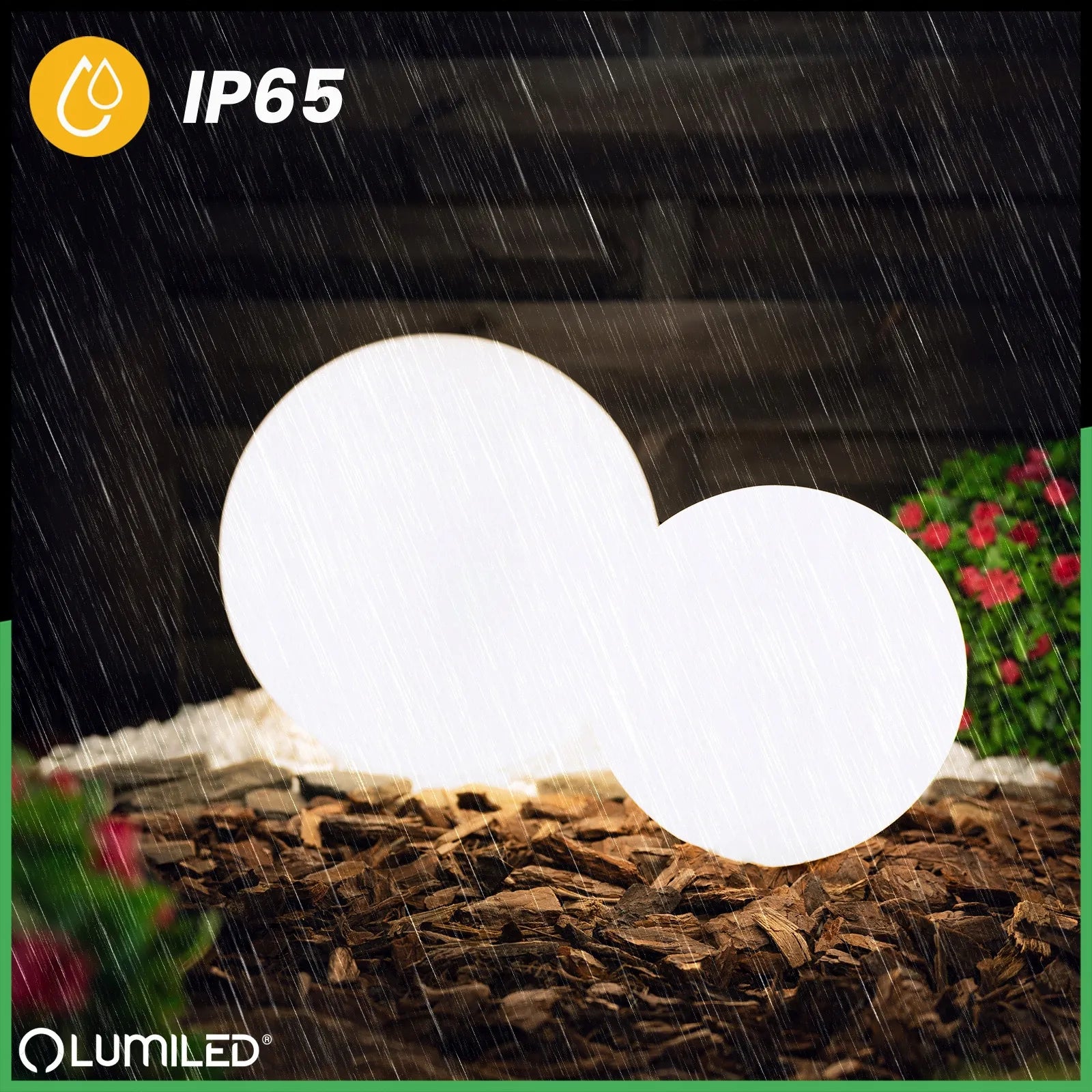 Sodo rutulio formos LED šviestuvas baltas E27 30 cm IP65 statomas laidinis 230V