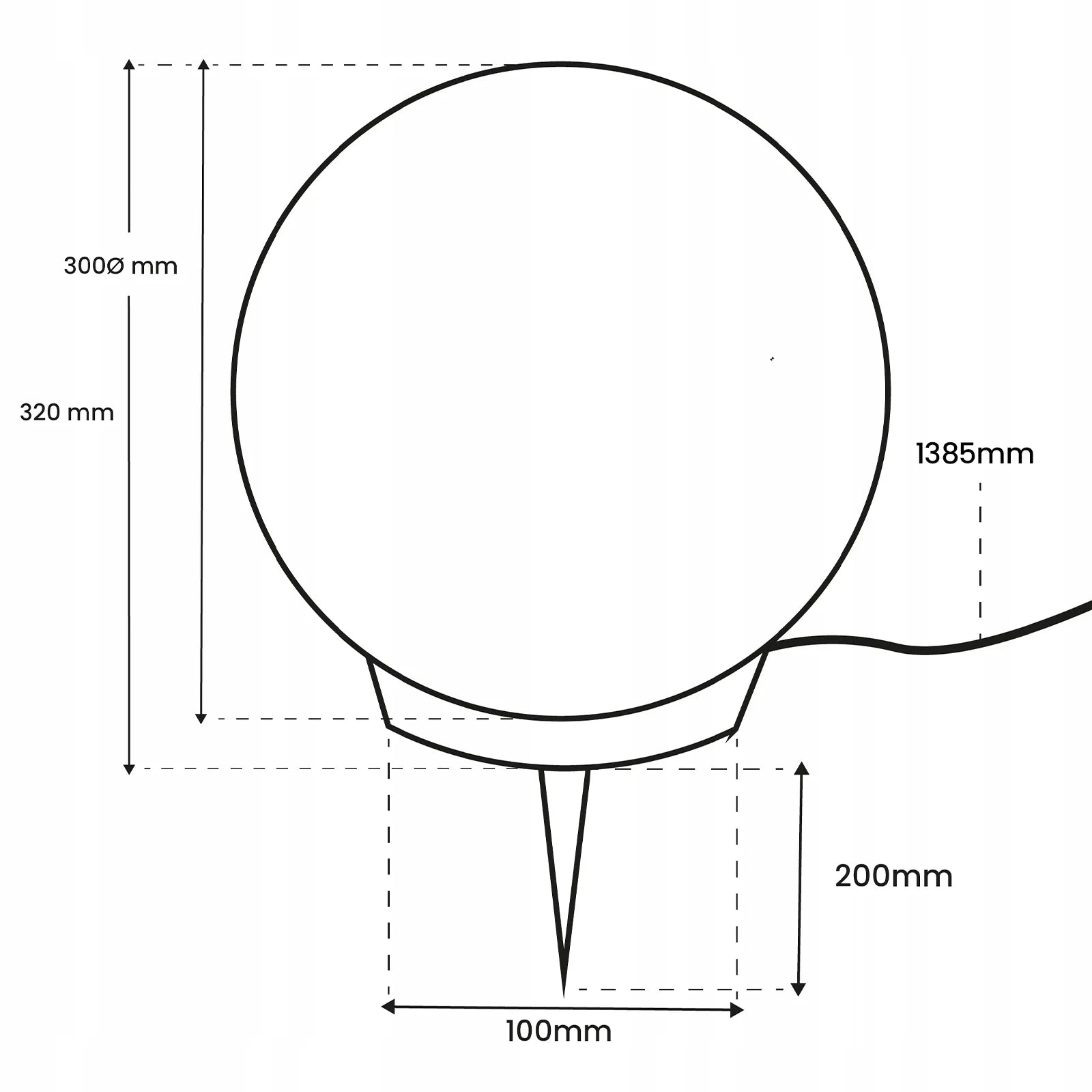 Sodo rutulio formos LED šviestuvas baltas E27 30 cm IP65 statomas laidinis 230V