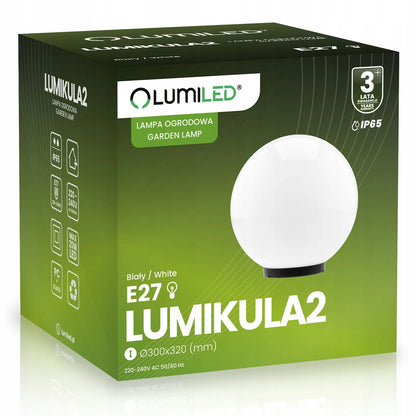 Sodo rutulio formos LED šviestuvas baltas E27 30 cm IP65 statomas laidinis 230V