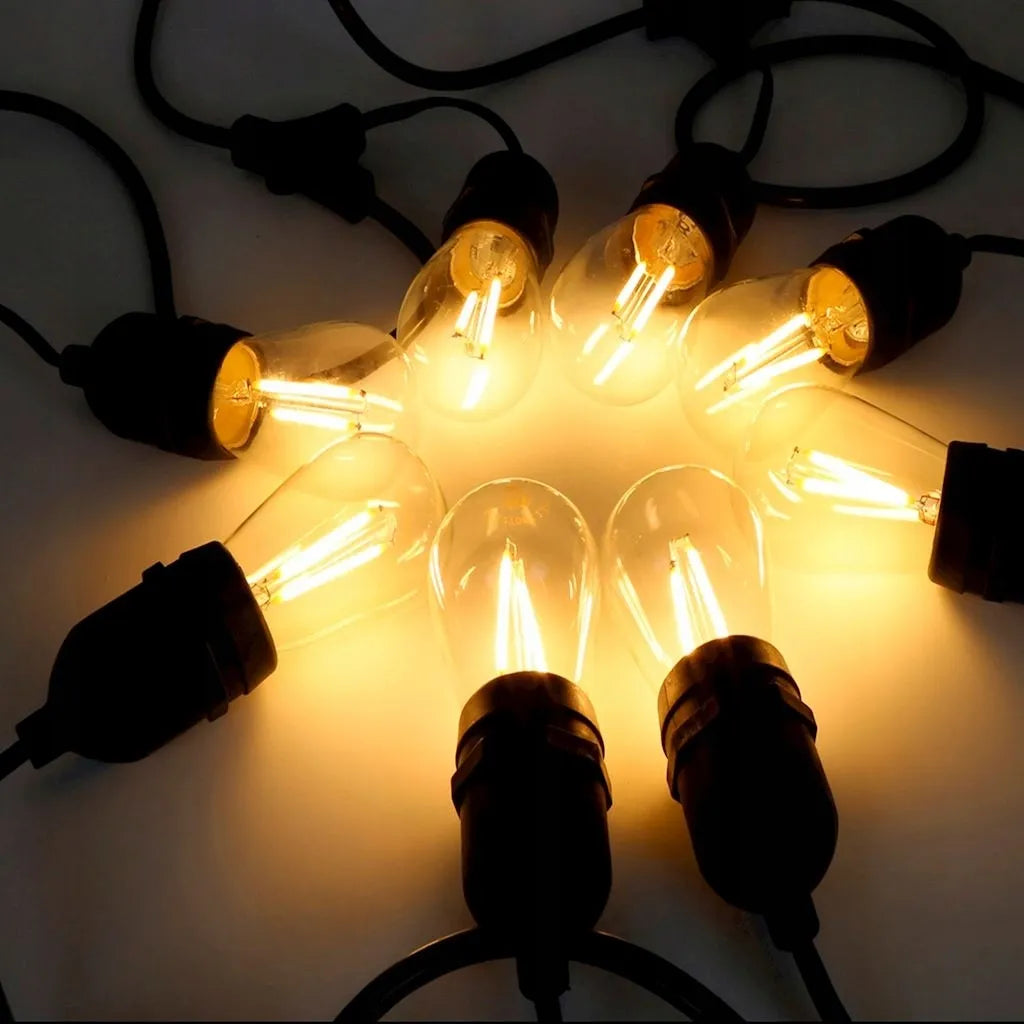 Sodo šviesos girlianda 20 m, 20x LED E27 lemputės, vandeniui atspari