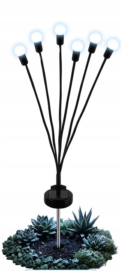 Sodo šviestuvas saulės baterija, šalta balta šviesa, KULKI 75 cm, 6 LED, kiaulpienės efektas, P-376