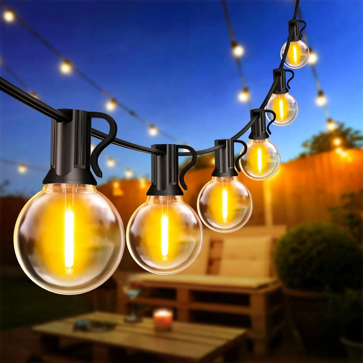 Sodo šviesų girlianda 20 m, 20 LED 1 W lempučių grandinė + nemokamai 2 x E12