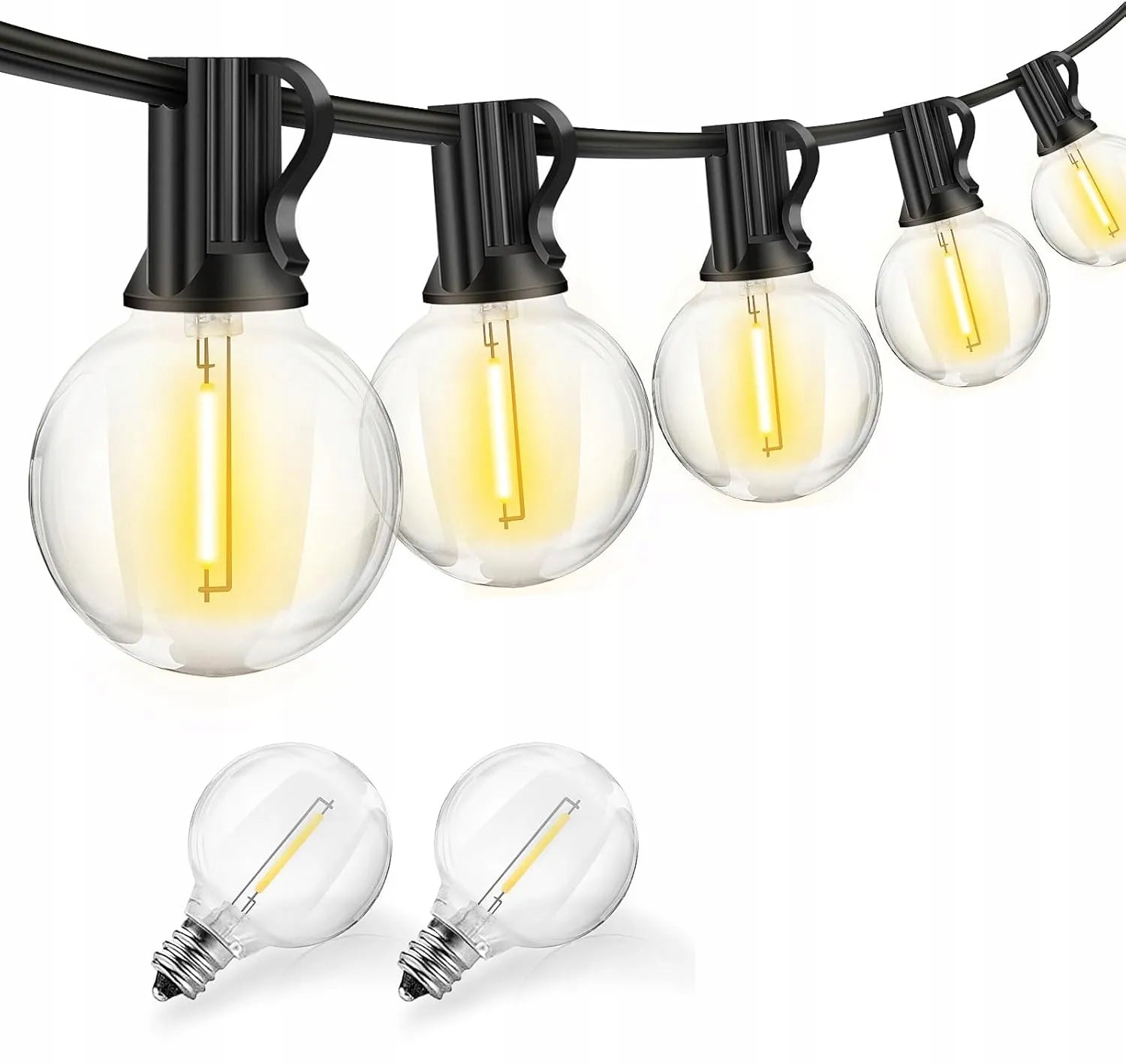 Sodo šviesų girlianda 20 m, 20 LED 1 W lempučių grandinė + nemokamai 2 x E12