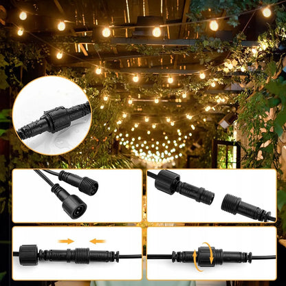 Sodo šviesų girlianda 20 m, 20 LED 1 W lempučių grandinė + nemokamai 2 x E12