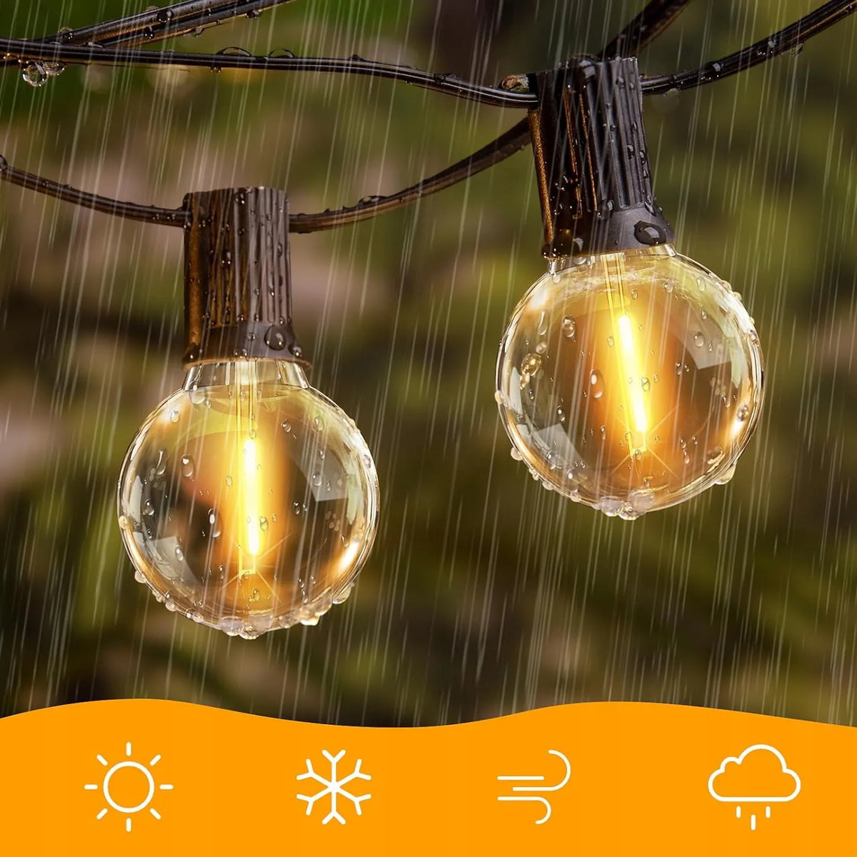 Sodo šviesų girlianda 20 m, 20 LED 1 W lempučių grandinė + nemokamai 2 x E12