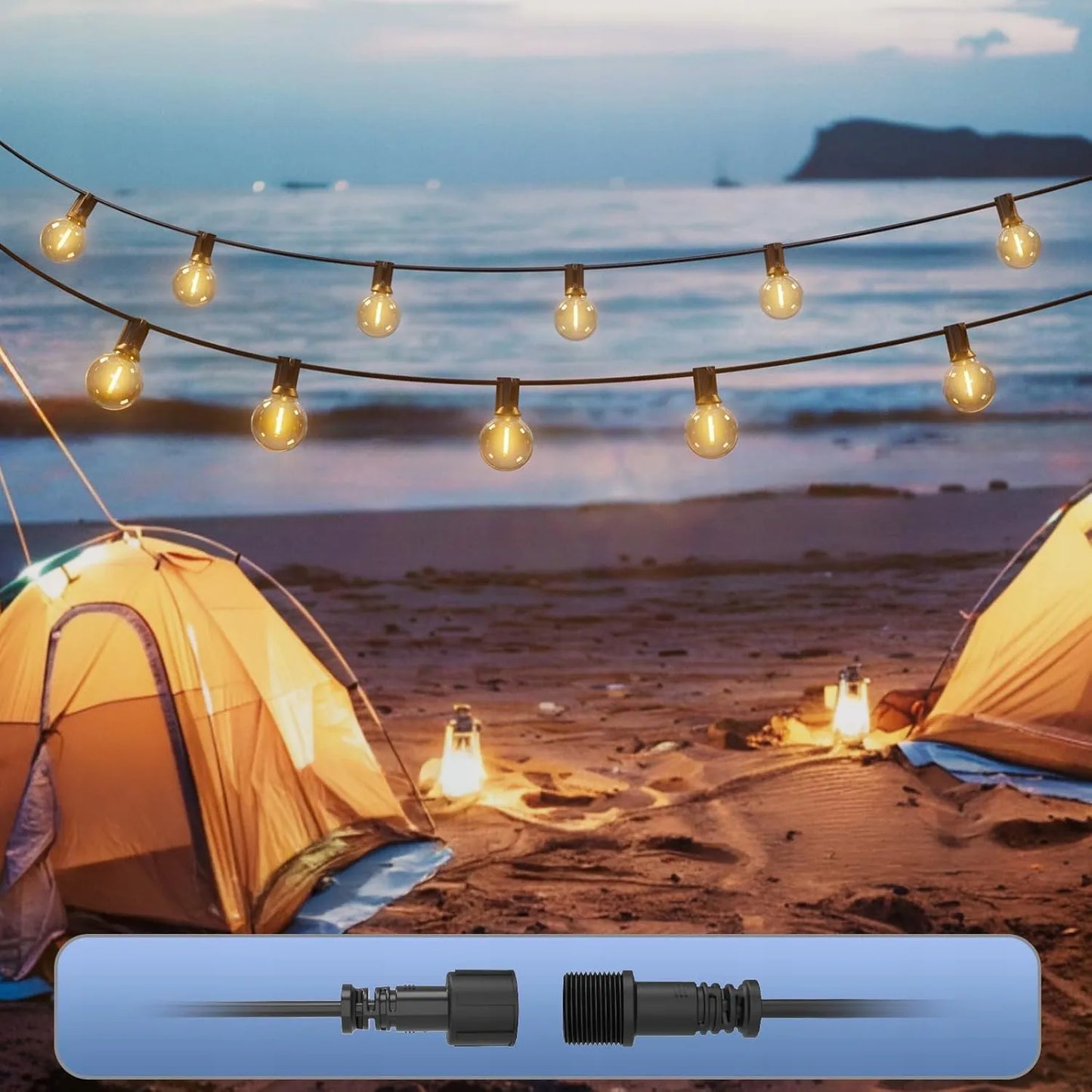 Sodo šviesų girlianda 20 m, 20 LED 1 W lempučių grandinė + nemokamai 2 x E12