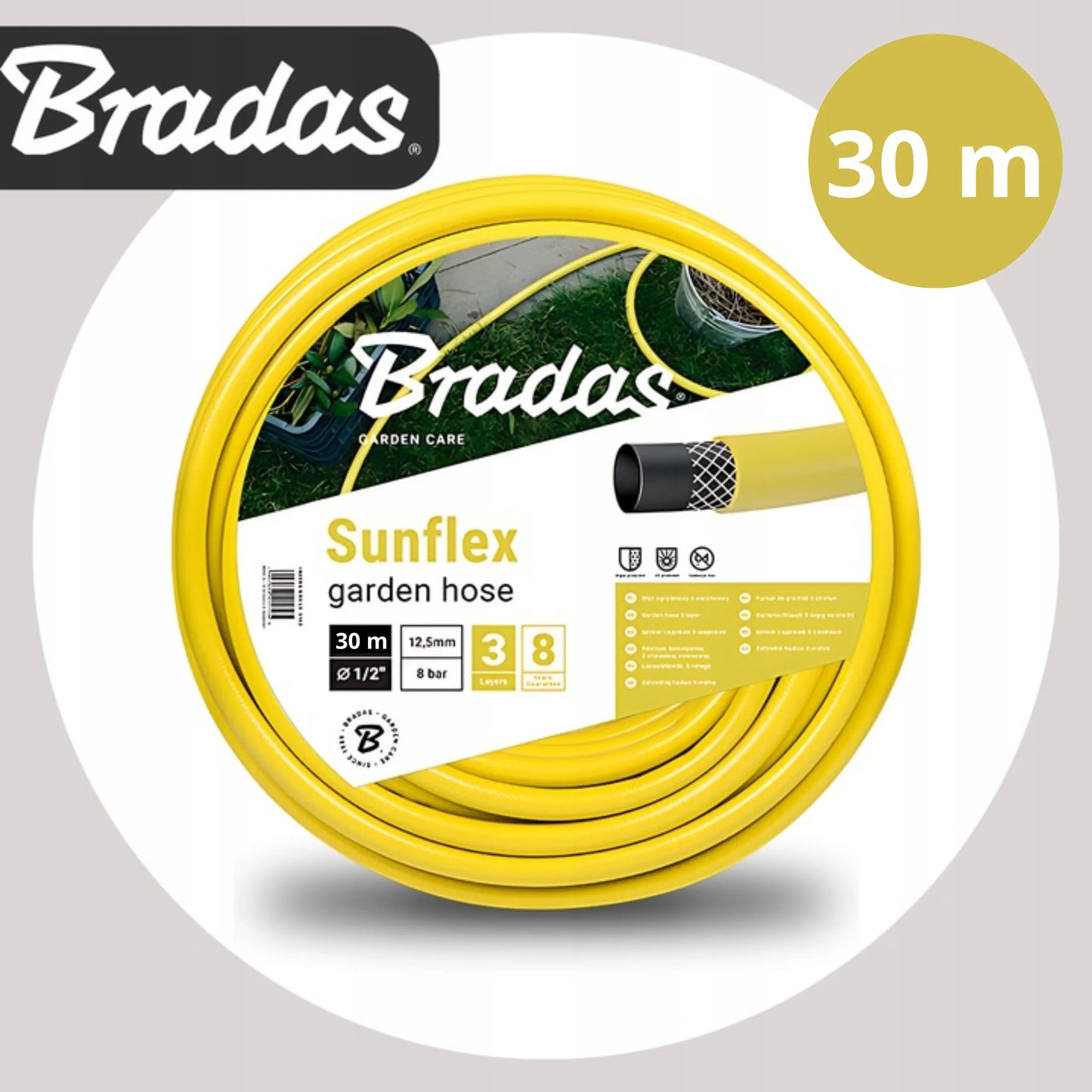 Sodo žarna BRADAS Sunflex 1/2 col. WMS1/230, 30 m, 3 sluoksnių, geltona