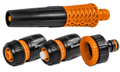 Sodo žarna guminė 1/2" 50m 4 sluoksnių + purkštukas ir jungčių rinkinys Bradas