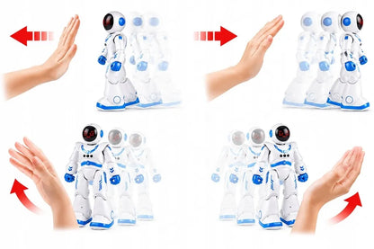 Šokantis nuotoliniu būdu valdomas robotas, valdymas gestais ir pulteliu, programavimas, LED