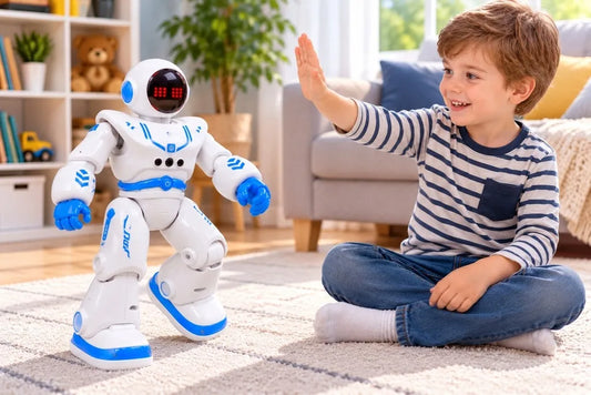Šokantis nuotoliniu būdu valdomas robotas, valdymas gestais ir pulteliu, programavimas, LED