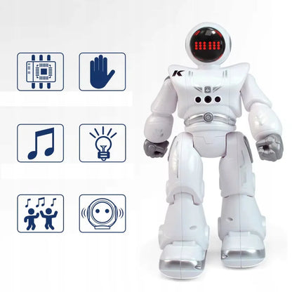 Šokantis nuotoliniu būdu valdomas robotas, valdymas gestais ir pulteliu, programavimas, LED
