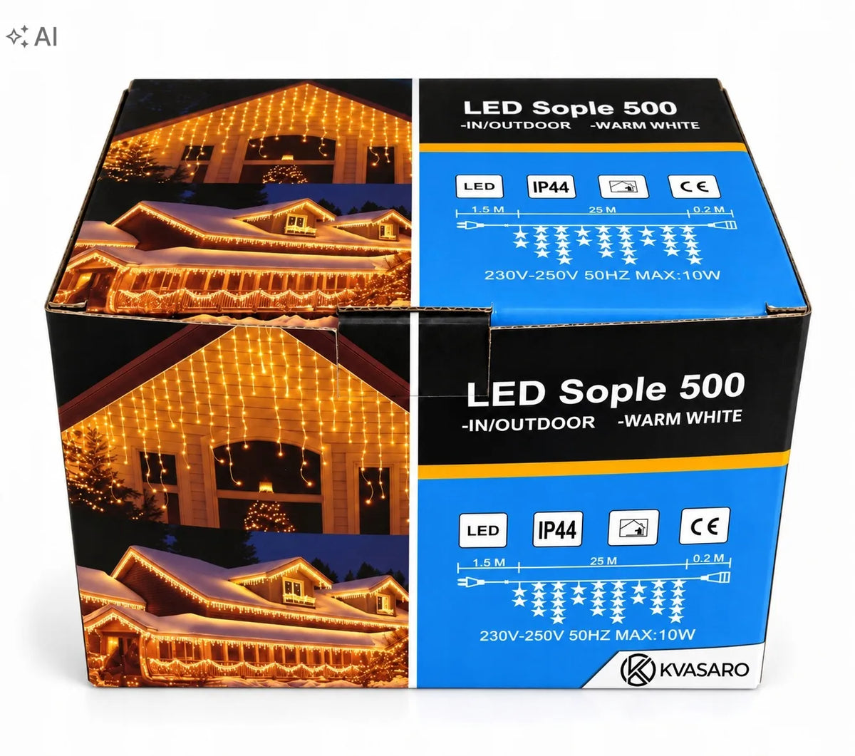 SOPLE 500 LED lauko šviesų užuolaida, IP44, šiltai balta ir šaltai balta mirksinti šviesa, 25 m